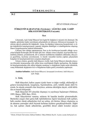 The Variant of Ashug Garib Story in Karapapak (Terekeme) Version of the Turkish Language