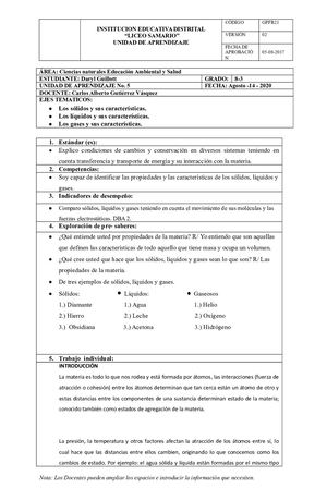 El Estado Solido Liquido Gaseoso Y Sus Caracteristicas Ciencias Naturales Daryl Guillott 8.3