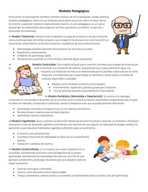 Modelos Pedagógicos (Resumen)