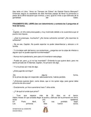 Fragmento El Amor En Los Tiempos Del Colera