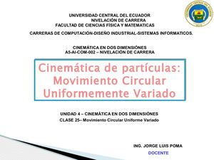 Clase Iv 25 Cinematica En Dos Dimensiones Movimiento Circular Uniforme Variado Mcuv