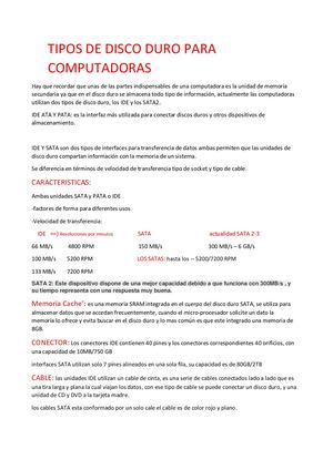 Tipos De Disco Duro Para Computadoras