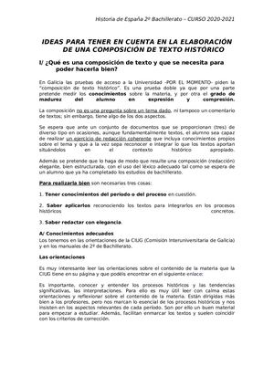 Ideas Para Tener En Cuenta En La Elaboración De Una Composición De Texto Histórico