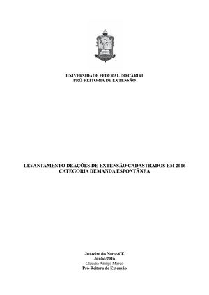 Relatório - Resumo das ações de extensão da UFCA 2016