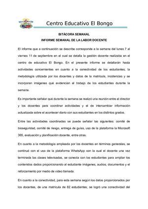Bitácora Informe Semanal De La Labor Docente # 5