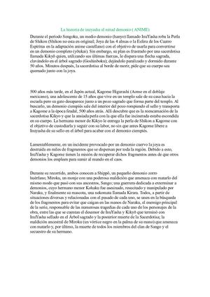 La Historia De Inuyasha El Mitad Demonio