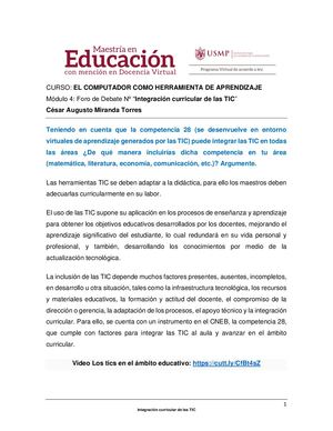 Foro 4 Integración Curricular De Las Tic