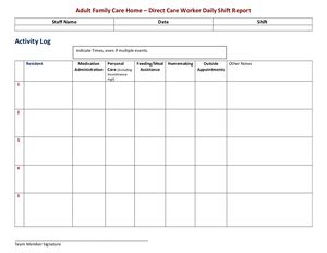 Florida Adult Family Care Home Daily Shift Report