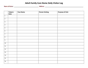 Adult Family Care Home Visitor Sign In Log