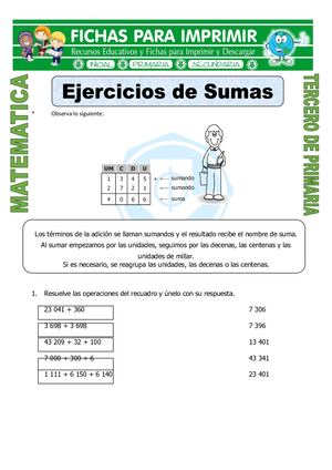 Ficha Ejercicios De Sumas Para Tercero De Primaria