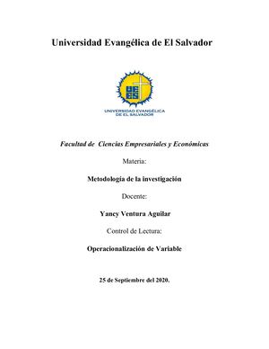 Operacionalizacion De Variable Control De Lcetura