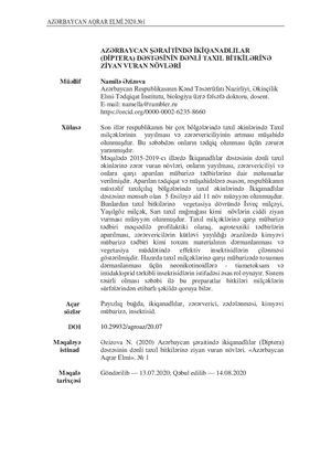 SPECIES OF THE ORDER FLY (DIPTERA) HARMING THE CEREAL CROPS IN THE CONDITIONS OF AZERBAIJAN