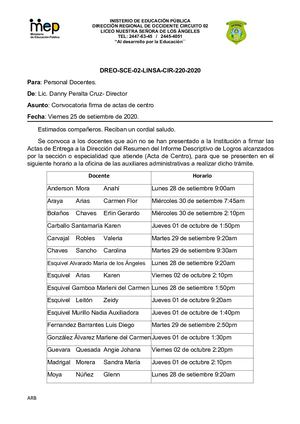 DREO SCE 02 LINSA CIR 220 2020 -Convocatoria Firmas De Actas Del Centro Educativo