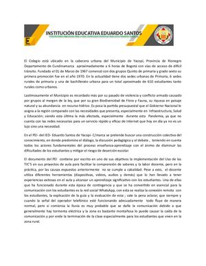 Reseña PEI del IED- Eduardo Santos