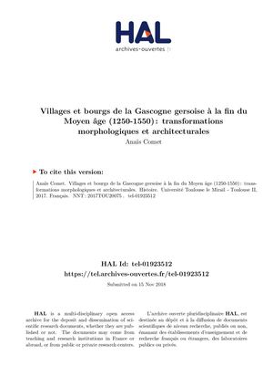T1 Villages et bourgs de la Gasgogne Gersoise au Moyen Age. Thèse Anaïs Comet