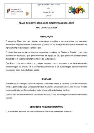Plano De Contingência Das Be Aeps