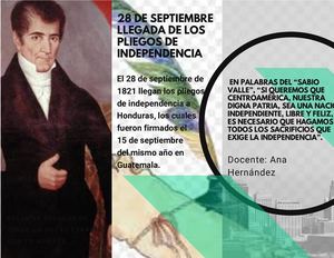 28 de aeptiembre llegada de los Pliegos de Independencia.