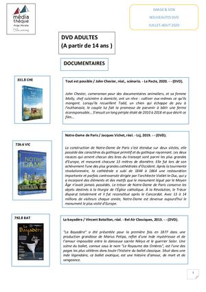 NOUVEAUTÉS DVD JUILLET - AOUT 2020