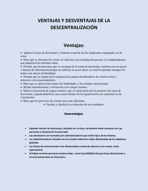 Ventajas Y Desventajas De La Descentralización Genesis Cruz