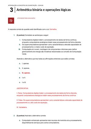 Gabarito Da Atividade Para Avaliação - Semana 3_ INTRODUÇÃO A CONCEITOS DE COMPUTAÇÃO - COM140