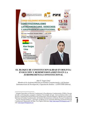 El Bloque de Constitucionalidad en Bolivia: Evolución y redimensionamiento en la jurisprudencia constitucional (Curso Solidario Internacional TCP 2020)