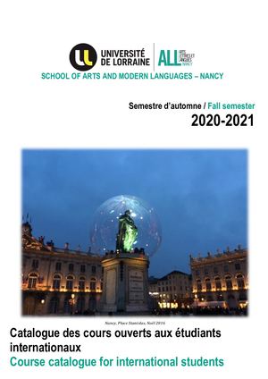 Catalogue Erasmus Semestre A 2020 2021