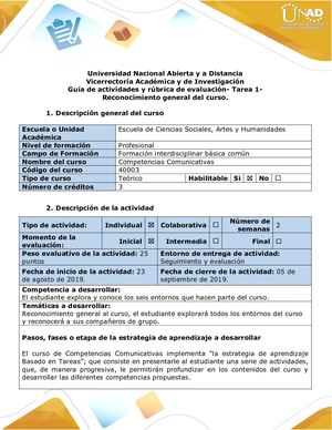 Guía De Actividades Y Rúbrica De Evaluación Tarea 1 Reconocimiento General Del Curso