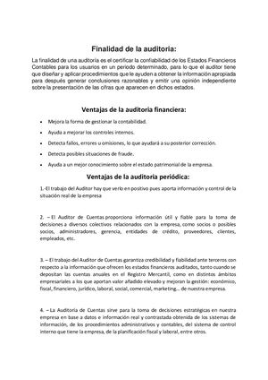 Finalidad De La Auditoria
