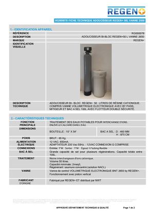 ADOUCISSSEUR BI BLOC 50L VANNE 2650 MARQUE REGEN+.