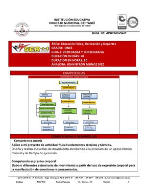 Grado 11, 2020 Guia 3. DANZA Y COREOGRAFIA