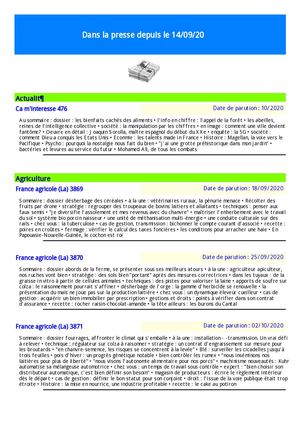 Revue De Presse 05 10 2020