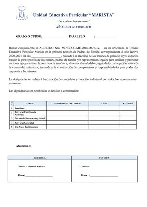 5 1 Acta De Conformación De Comité De Padres De Familia