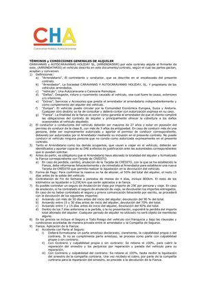 Terminos Y Condiciones Generales De Alquiler Caravanas Holiday Autocaravanas