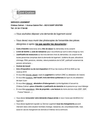 documents a joindre pour demande de logement