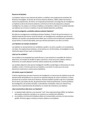 Resumen De Hipótesis