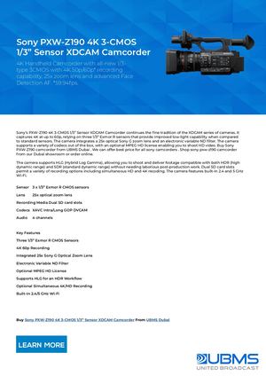 Sony Pxw Z190 4k 3 Cmos
