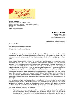 Courrier Sophie Rigard - Flash-ball et LBD - 25 09 2020