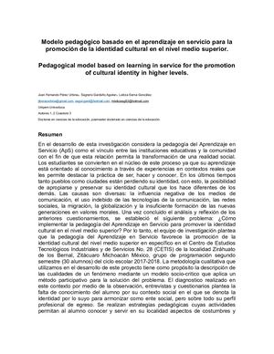 Aprendizaje En Servicio Para La Promoción De La Identidad Cultural