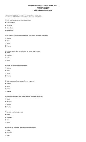 Evaluacion La Poesia