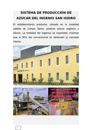 Sistema De Producción De Azúcar del Ingenio San Isidro. Campo Santo. SALTA