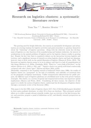 Research on logistics clusters a systematic literature review