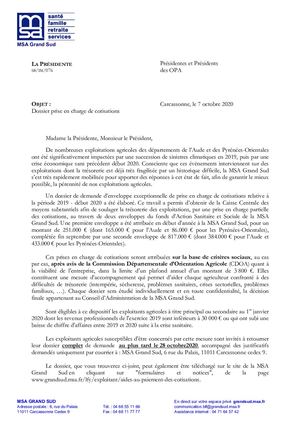 Courrier Sophie Bonnery President Msa Grand Sud