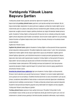 Yurtdışında Yüksek Lisans Başvuru ŞArtları