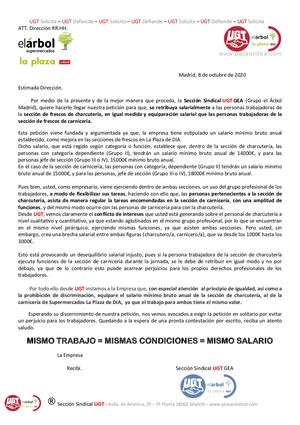 Reclamación Equiparación Salarial Charcutería Carnicería