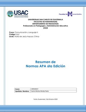 Resumen Normas Apa Wendy Paola Castro Molina Carné 199920927