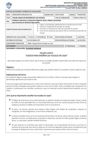 Dimension Comunicativa Refuerzo De Las Vocales 0°1 08 10 2020