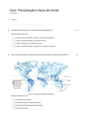 Quiz Precipitação E Tipos De Climas
