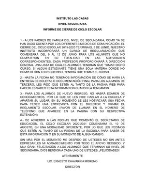 Aviso Cierre De Ciclo Escolar