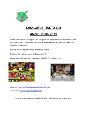 Catalogue produits JAC'O BIO 2020 2021