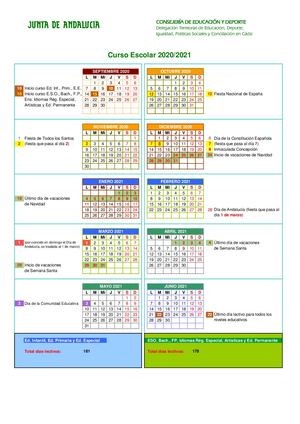 Calendario Escolar 2020 21 Cadiz